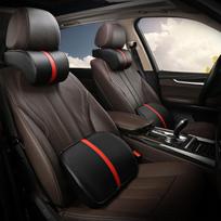 Memory Foam Leather Neck & Lumbar Support Pillow for Car - All Season Protection Headrest raudona/juoda