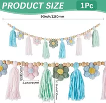 Gorgecraft medvilnės gėlių kutų girlianda 1.28 m boho pastelinių kutų girlianda su mediniais karoliukais ramunėlių rožiniais ir mėlynais kutais sienų pakabinama girlianda reklaminė juosta vakarėlio dekoracija kambariui miegamajam