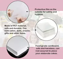 2 vnt. tortų dėžutės 18x18x13 cm, permatomos, su baltu padu ir juosta