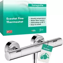 Hansgrohe Ecostat Fine 13324000 potinkinis dušo termostatas su Ecostop+, dušo maišytuvas su apsaugos užraktu (safetystop) ties 40 °c, termostatas dušui, maišytuvas 1 vartotojui, chromas