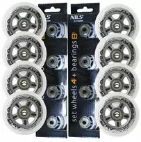 Kaučiukiniai riedučių ratukai 84 mm, 8 vnt. rinkinys + Abec-7 guoliai, balti, Nils