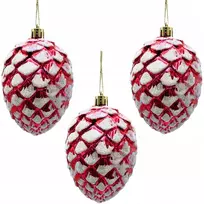 Top Gift Kalėdiniai žaisliukai, eglutės papuošimai, kankorėžių formos, raudoni, dideli 9cm, 3vnt