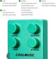 Coolmusic C-cs01 kompresoriaus pedalas, gitaros kompresijos efektas elektrinei gitarai ir bosui, true bypass