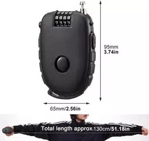 Laluky trosinė spyna su 130 cm trosu, individualaus kodo kombinacija, trosinė spyna paspirtukui, dviračio spyna, maža paspirtuko spyna, ištraukiama bagažo, motociklo šalmo, lagamino spyna
