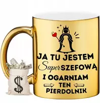 Cuplife auksinis blizgantis puodelis viršininkei gimtadienio ar vardo dienos proga