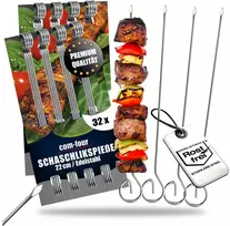 Com-four® 32 vnt. nerūdijančio plieno iešmai, 22 cm, ilgi mėsos iešmai, aukščiausios kokybės iešmai, daržovių iešmai rinkinyje Bbq, kepsninei, mėsai, kebabams ir daržovėms (22 cm - 32 vnt.)