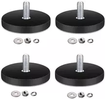 4 neodimio magnetų rinkinys, skersmuo 43 mm su m6 išoriniu sriegiu, magnetai su sriegiu, su gumine danga, neslystantys, skirti varžtams, kilpai ar kabliui