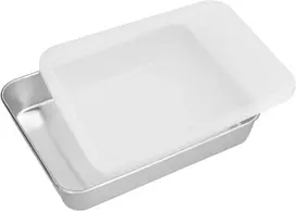 Kepimo skarda su dangčiu, 27 x 21 x 5 cm, stačiakampė nerūdijančio plieno kepimo forma, sausainių padėklas, labai poliruotas, galima plauti indaplovėje, torto padėklas, šoninės stovas, torto forma kepimui, maisto gaminimui
