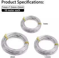 3M 3 Ritiniai Sidabro Vielos Papuošalams ir Rankdarbiams (1mm, 1.5mm, 2mm, 10m)