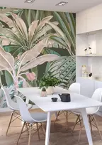 Rasch tapetai 590159 – fototapetai ant neaustinės medžiagos su palmėmis ir bananų lapais žalios ir smėlio spalvos iš kolekcijos Magicwalls – 3,00 m x 2,50 m (ilgis x plotis)