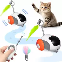 Hersance žaislas katėms savarankiškam užimtumui, interaktyvus besisukantis kamuoliukas su balso aktyvavimu ir 4 keičiamomis plunksnomis, usb įkraunamas kamuoliukas katėms, skirtas kačiukams ir šunims