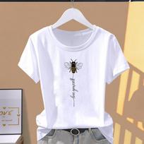 (Asian Size) Graphic Tee Casual T Clothing Dandelion Trend Cute Style Print Female Casual Women's Top Fashion Short Sleeve T-shirt S white