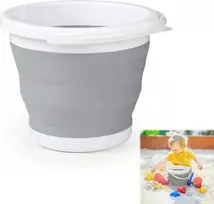 Sulankstomas kibiras, sulankstomas kibiras, silikoninis kibiras, sulankstomas plastikinis kibiras, suspaudžiamas, apvalus kubilas, nešiojamas vandens kibiras žvejybai, kelionėms, stovyklavimui, lauke, kelionėms automobiliu, 3 l, pilkas
