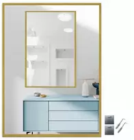 Veidrodis su auksiniu aliuminio rėmu voniai be apšvietimo 40x120 cm