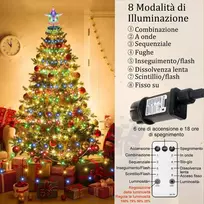 Helesin Kalėdinės eglutės lemputės su žvaigžde viršuje, 410 Led kalėdinių lempučių su laikmačio funkcija ir 8 režimais, 2 m × 16 šviesos juostų su nuotolinio valdymo pulteliu vidaus kalėdinei dekoracijai