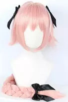 Linfairy ilgas rožinis cosplay perukas su 3 kaspinėliais Helovino kostiumų perukas moterims, plaukų pynė, 95 cm