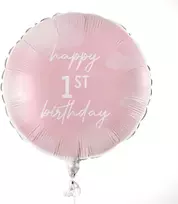 Ginger Ray rožinis apvalus folinis balionas "happy 1st Birthday" vakarėlio dekoracija, 18 colių