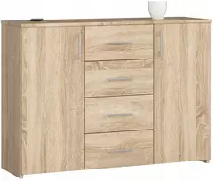 Akord Komoda svetainei K45 110 cm 2 durys 4 stalčiai moderni spintelė Ąžuolas Sonoma