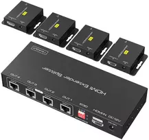Vpfet Hdmi skirstytuvas-stiprintuvas per Cat5e 6 50m 1 įėjimas į 4 išėjimus, balun ethernet palaiko 1080p Hdcp Edid Poc, maitinimo šaltinis