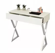 Baltas matinis kosmetinis staliukas su stalčiumi, baltos kojelės, x 90 cm