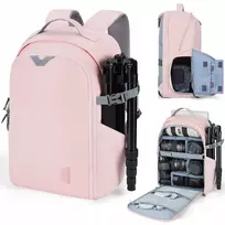 Bagsmart kuprinė dslr slr fotoaparatui 15,6 colio nešiojamam kompiuteriui, atspari vandeniui, rožinė
