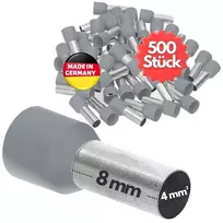 Kalitec Ae408gr izoliuotos vielos galinės movos 4,0 mm² 8 mm ilgio pilkos spalvos pagaminta Vokietijoje pramoninės kokybės pakuotė 500 vnt.
