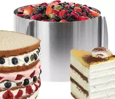 Reguliuojamas tortų žiedas su skale, 15cm aukščio, nerūdijančio plieno