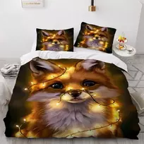 Xpingo vaikiškas patalynės komplektas Fox 135 x 200 cm, 2 dalių, berniukams ir mergaitėms, minkštas mikropluošto žieminis šiltas antklodžių užvalkalas su užtrauktuku, 3d kawaii gyvūnų antklodės užvalkalas su pagalvių užvalkalais 80 x 80 cm