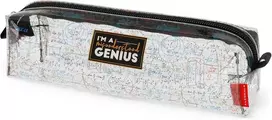 Legami - skaidrus penalas, penalas pieštukams, žymekliams, rašiklių laikiklis vaikams, paaugliams ir suaugusiems, užtrauktukas, dydis 19.5 x 5.5 x 5.5 cm, Genius tema, baltas, baltas, praktiškas