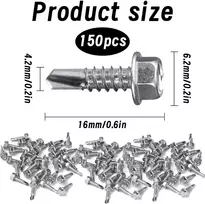 150 vnt. trapecinių skardos varžtų, savaime įsisriegiantys varžtai, gręžimo varžtai M4.2 x 16 mm, 410 nerūdijantis plienas, stogo varžtai su sandarinimo poveržle, santechniniai varžtai (sidabriniai)