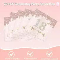 Voarge servetėlės, 20 vnt., gimtadienio rožinio aukso spalvos, 2 sluoksnių popierinės servetėlės mergaičių gimtadienio šventėms, jubiliejui, Nr. 70