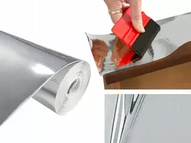Dekoratyvinė chromo blizgesio Pvc plėvelė baldams, spintelėms, plotis 45 cm