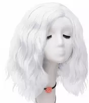 Balta Glam Rock peruka, 40 cm, banguoti plaukai, anime stilius