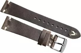 Ruda natūralios odos laikrodžio apyrankė, 22 mm, su balta siūle