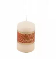 Žvakė Jossie Candles kreminė kolona aukso rudos linijos 11cm Handmade
