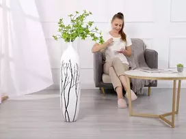 Leewadee didelė grindų vaza pampų žolei ir gėlėms, 80 cm aukščio, balta, derva