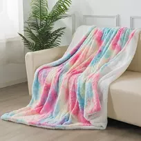 Caregchrisj dirbtinio kailio antklodė - Vaivorykštės spalvų Sherpa avies antklodė - Patogi prabangi pūkuota antklodė - Minkšta antklodė sofai ir lovai - 130 cm x 160 cm