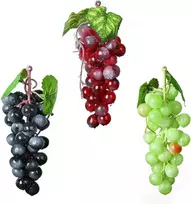 Molyorch 3 plastikinių vynuogių rinkinys, dirbtinės vynuogės, vynuogių dekoracija, vyno dekoravimui, dirbtinių vaisių atramos, sodas, biuras (žalia, fuksijų ir juoda)