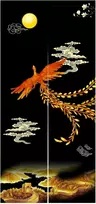 Ligicky Japoniško stiliaus ilga noren užuolaida, stora durų užuolaida, kambario pertvara, gobelenas namų tekstilei, 85 x 180 cm, juoda, feniksas ir didžioji kinų siena