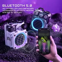 Kompiuterio kolonėlės Muzen Cyber-cube bluetooth kolonėlė maža, nešiojama mini kolonėlė su rgb apšvietimu ir žibintuvėliu, ipx5 atspari vandeniui, skirta žaidimams, vakarėliams, dušui, stovyklavimui, lauke, šaunios dovanos tėčiui vyrams