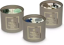 Origin of earth kvapnios žvakės stiklinėje (3 vnt. rinkinys) 360 g, nature collection, žvakės su kristalais ir brangakmeniais, natūralaus sojų vaško žvakė, 60 valandų degimo laikas, su medienos mišku ir gryna jūra