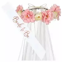 Nuotakos vakarėlio vainikas, juosta Bride to Be, rožinis šydas, dovanų rinkinys