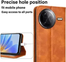 Eassgu Mobiliojo telefono dėklas, skirtas Poco F7 Pro (6,67 colio) atverčiamas dėklas iš Pu odos su magnetiniu užsegimu, apsauginis dėklas, [3 kortelių lizdai] [1 piniginė], atrama - ruda
