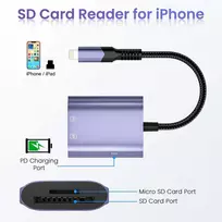 Atminties kortelė Sd kortelių skaitytuvas, skirtas iphone, 3 viename adapteris su dvigubu kortelių lizdu atminties kortelių skaitytuvas kortelių adapteris su pd prievadu, micro sd kortelių kameros kortelių skaitytuvo adapteris su tf/sd, skirtas iphone 14/13/12/11/x/xs/xr