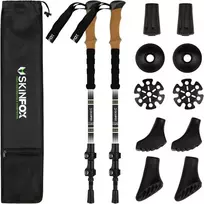 Skinfox S1 anglies žalios spalvos turistinės lazdos, trekingo lazdos, slidinėjimo lazdos, slidžių žygio lazdos, žygiai