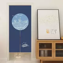 Ligicky japoniško stiliaus ilga noren užuolaida, stora durų užuolaida, kambario pertvara, gobelenas namų tekstilei, 85 x 180 cm, mėlyna, apskritimas, bangos ir jūros paukščiai