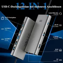 Minthouz usb c dokas, 12-in-1 trigubas monitoriaus usb c šakotuvas, skirtas dell hp lenovo, thunderbolt4 ir 100w pd, 4k@144hz dp+2×hdmi, 4×type 3.0/2.0, gigabitinis lan, sd/tf mini dokas, skirtas win11/macos13+linux