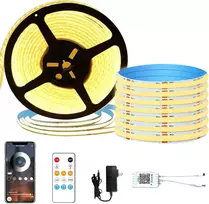 Gaouto cob led juosta 5 m, valdymas programėle, cob juosta su nuotolinio valdymo pulteliu, 3000 k šiltai balta šviesos juosta, 24 v pritemdoma led juosta, šiltai balta, šviesos juosta namams, virtuvei, kambariui, pasidaryk pats dekoravimui