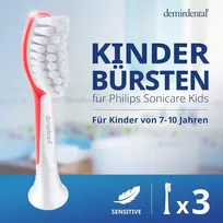 Demirdental vaikiškos galvutės, skirtos Philips Sonicare vaikų sonic dantų šepetėliams nuo 7 iki 10 metų, atitinka Hx6043 Hx6044, 3 vnt., raudonos