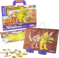 Mieredu Magnetinis dėlionė Triceratops – magnetinis dinozaurų žaidimas vaikams nuo 3 metų – montessori žaislas, motorinius įgūdžius ir koncentraciją – dėlionės padėklas mažiems dinozaurų gerbėjams